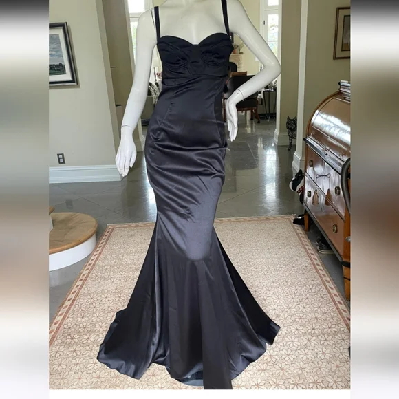 🔥NWT Roberto Cavalier Vintage Black Slinky Bustier Gown Maxi Dress 40 / 4 XS S - Picture 4 of 16